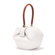 Burminsa couro genuíno esférico pequena sacola para as mulheres 2025 tendência designer bolsa de noite alça superior senhoras bolsas