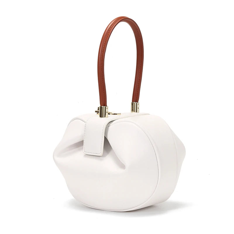 Burminsa couro genuíno esférico pequena sacola para as mulheres 2025 tendência designer bolsa de noite alça superior senhoras bolsas