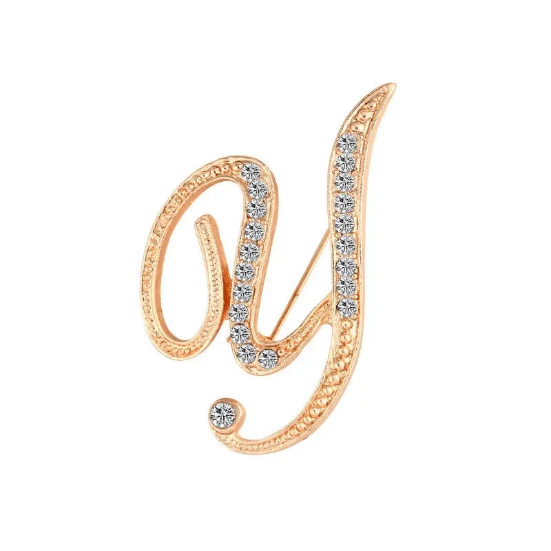 Broche de Letra com Strass Cristal Dourado Elegante
