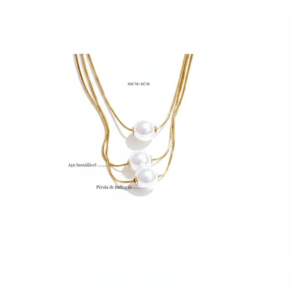Yhpup coreano aço inoxidável simulado pérolas 3 camadas pingente colar popular moda chique requintado jóias acessórios presente