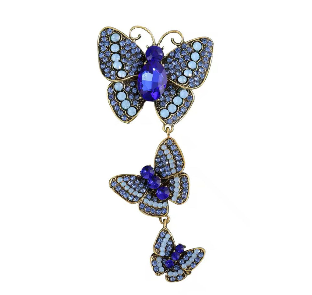 Broches de Três Borboletas Vintage com Strass