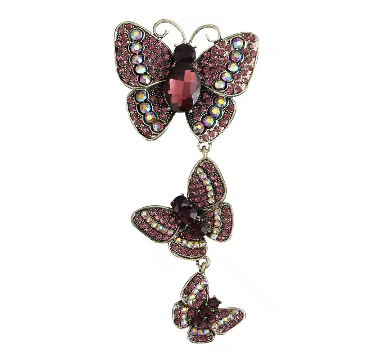 Broches de Três Borboletas Vintage com Strass