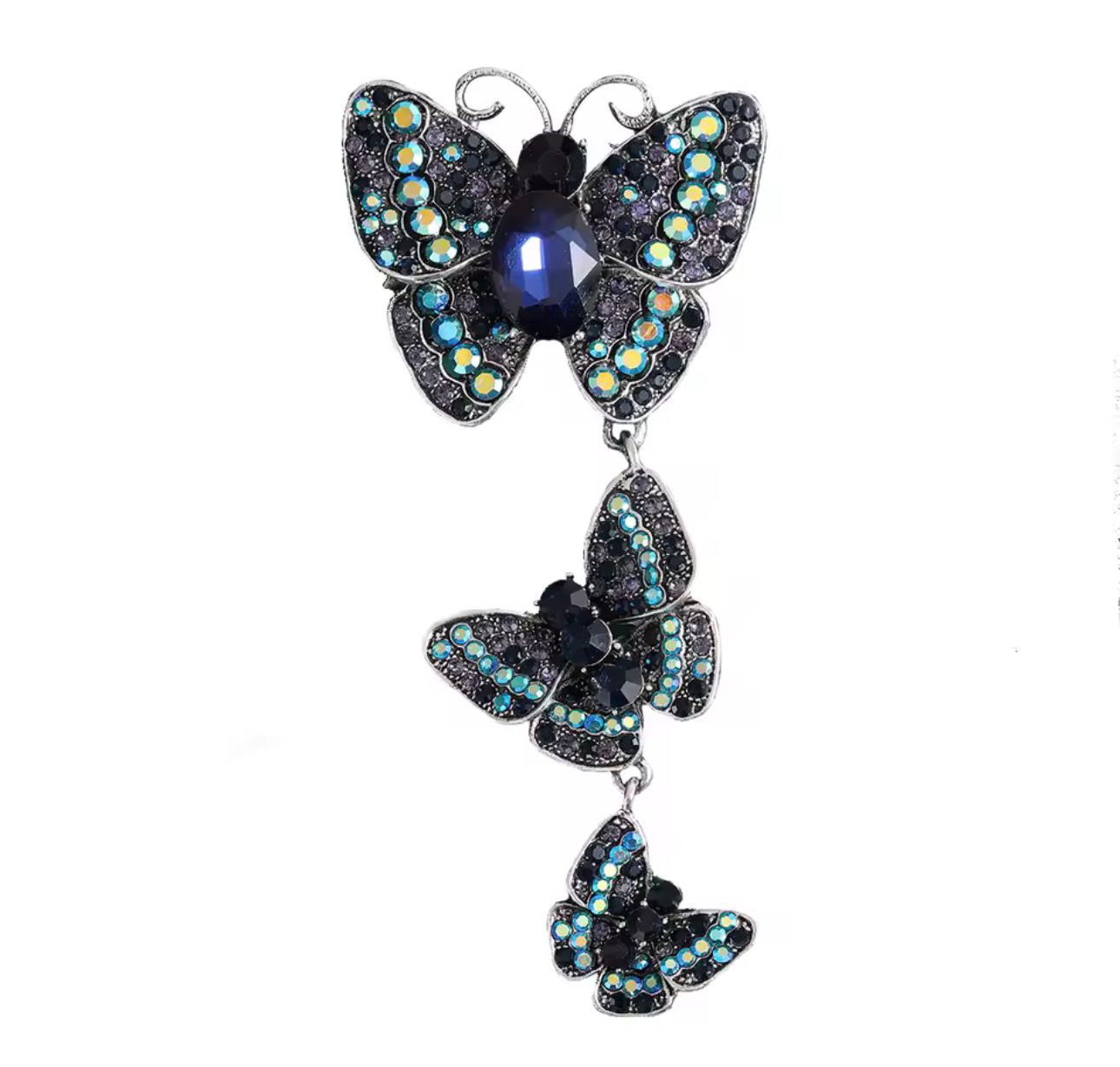Broches de Três Borboletas Vintage com Strass