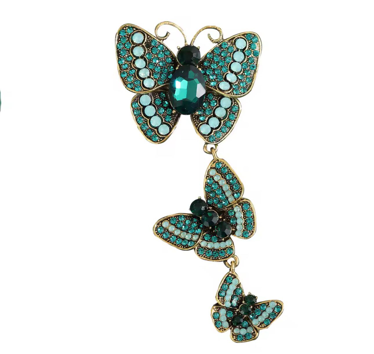 Broches de Três Borboletas Vintage com Strass