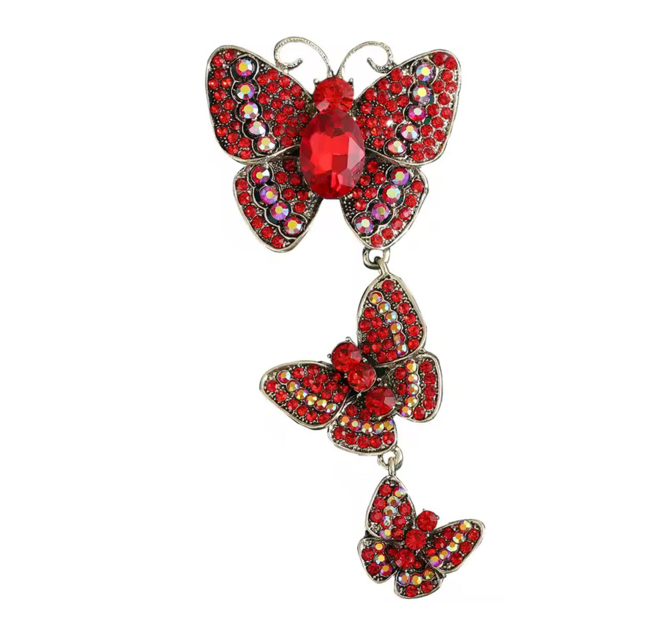 Broches de Três Borboletas Vintage com Strass
