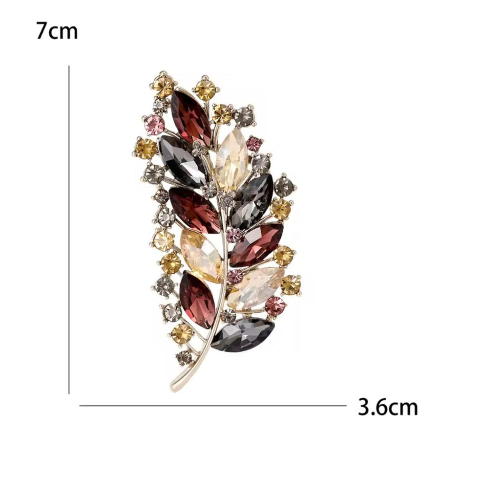 Broche de Folha com Strass Elegante para Mulheres