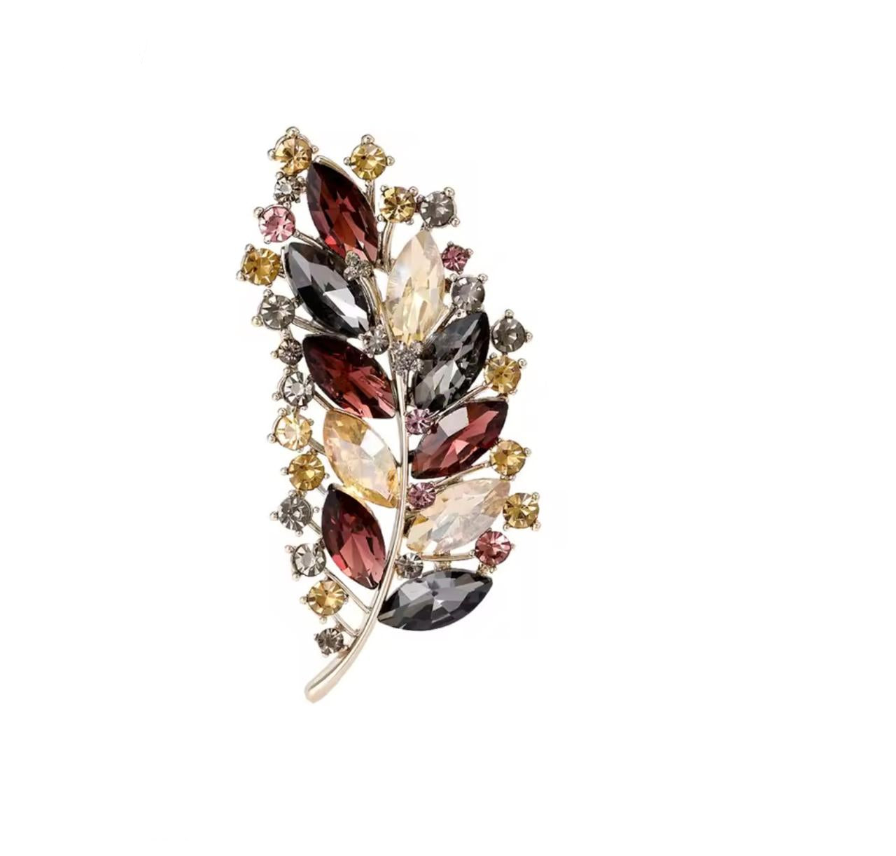 Broche de Folha com Strass Elegante para Mulheres