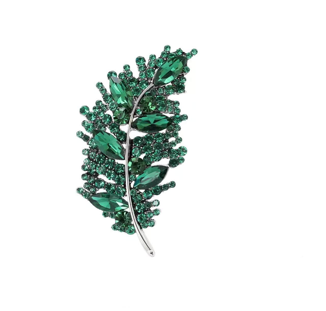 Broche de Folha com Strass Elegante para Mulheres