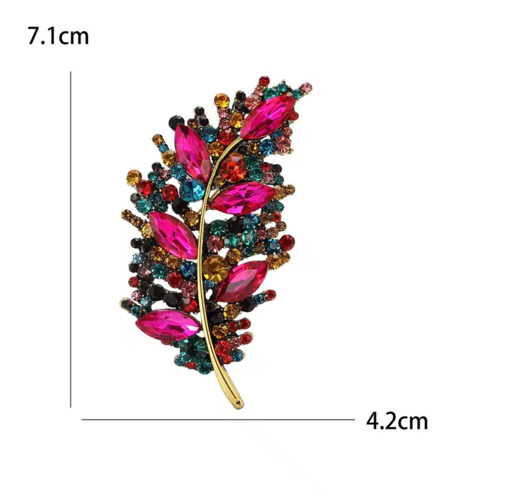Broche de Folha com Strass Elegante para Mulheres