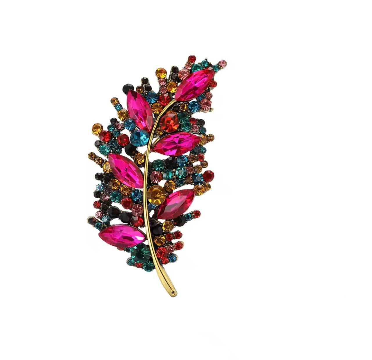 Broche de Folha com Strass Elegante para Mulheres