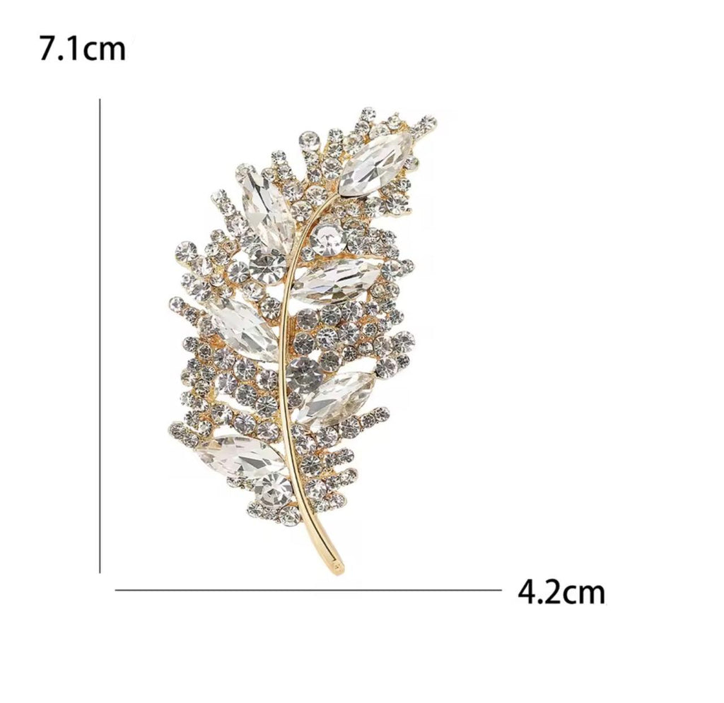 Broche de Folha com Strass Elegante para Mulheres
