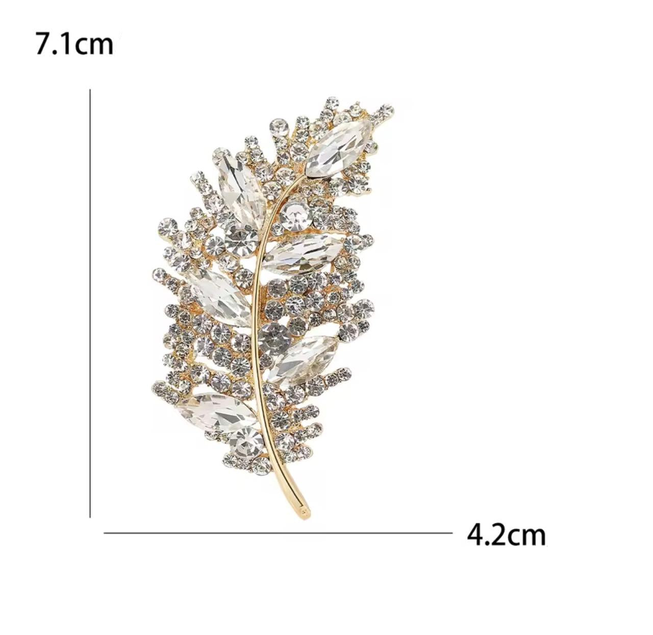 Broche de Folha com Strass Elegante para Mulheres