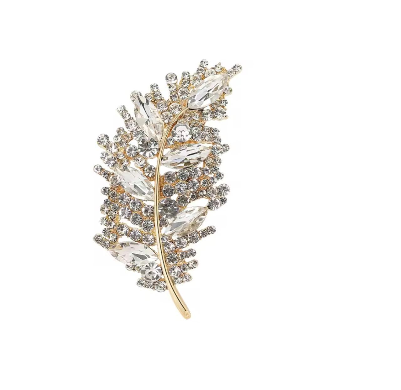 Broche de Folha com Strass Elegante para Mulheres
