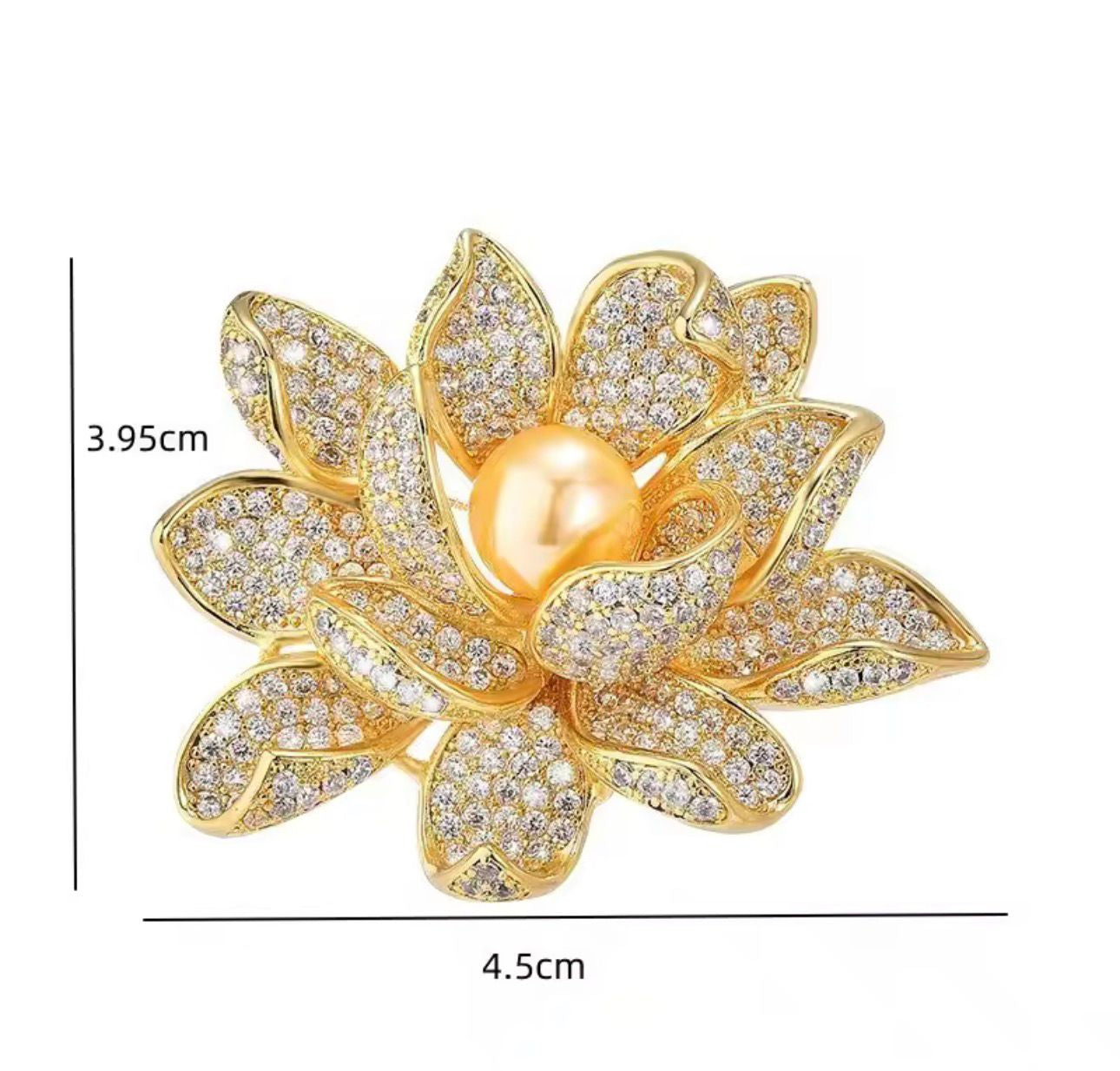 Broche de Flor de Lótus com Pérolas Simuladas e Strass
