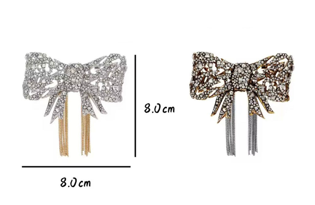 Broche de Laço Vintage com Cristais e Tassel Elegante