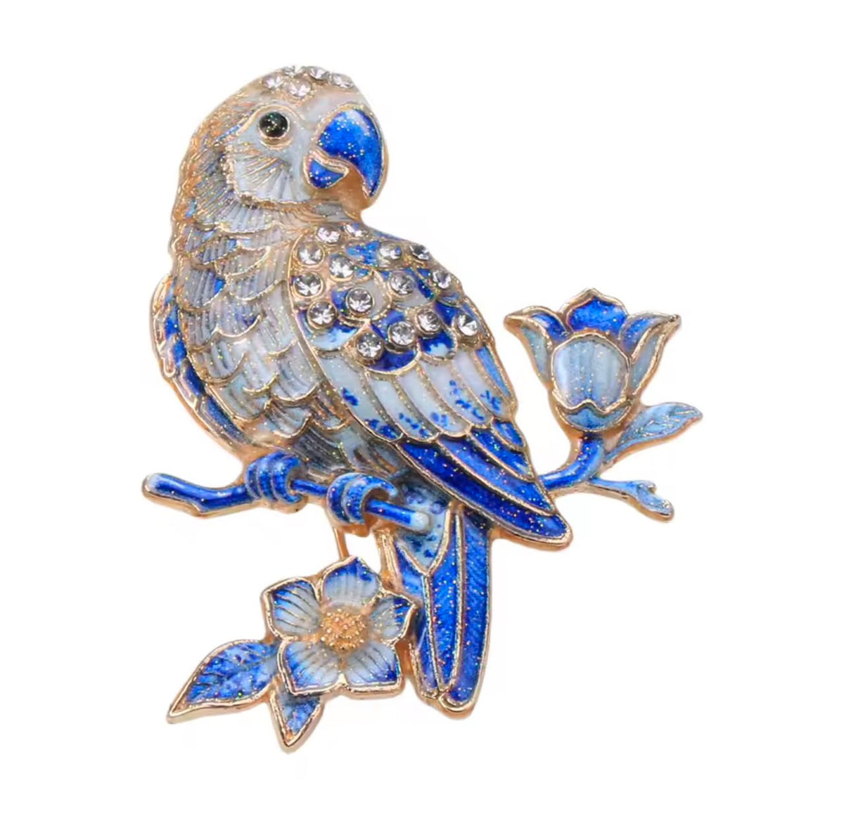 Broche Papagaio Flor com Strass Elegante Feminino