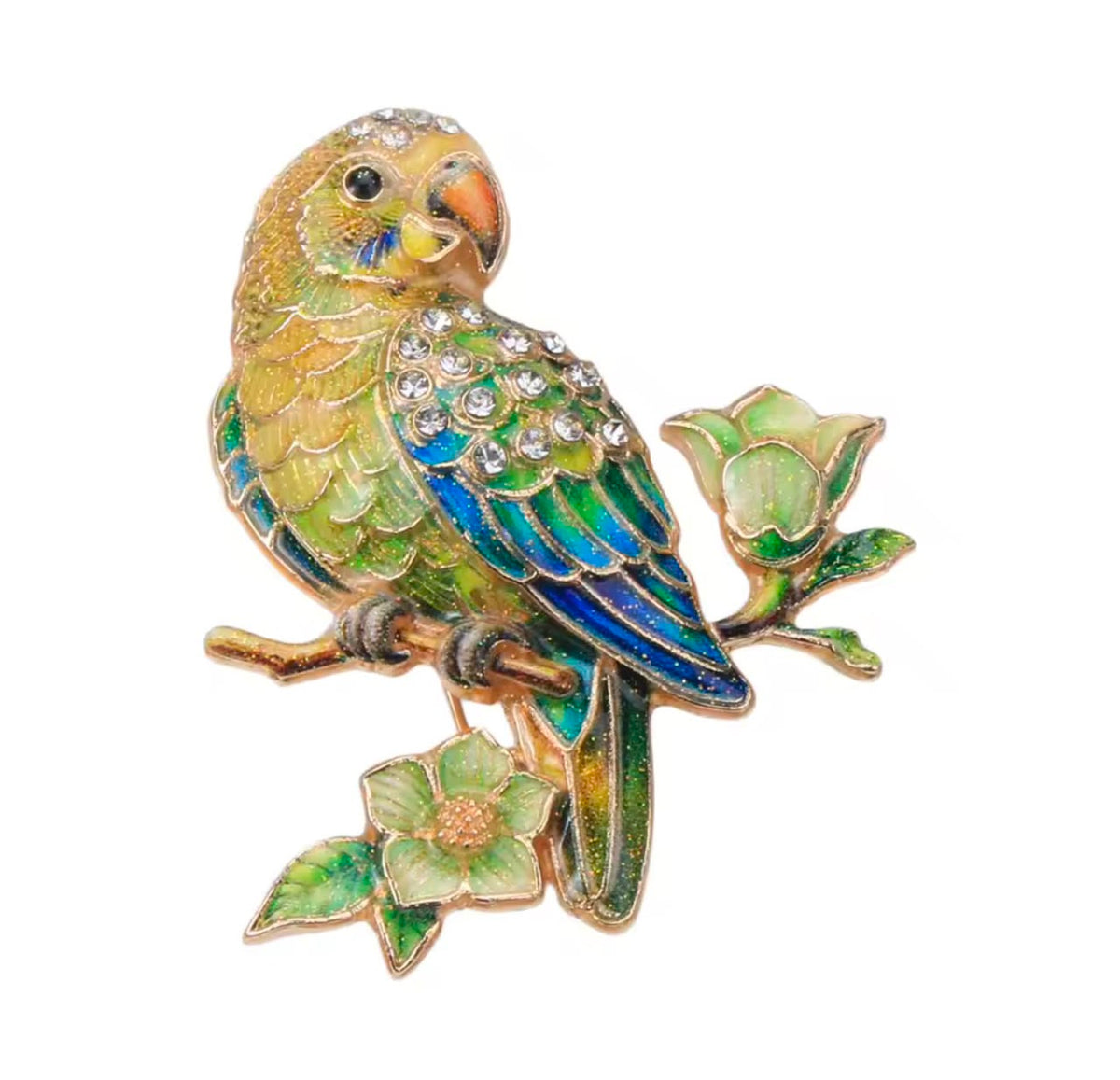 Broche Papagaio Flor com Strass Elegante Feminino
