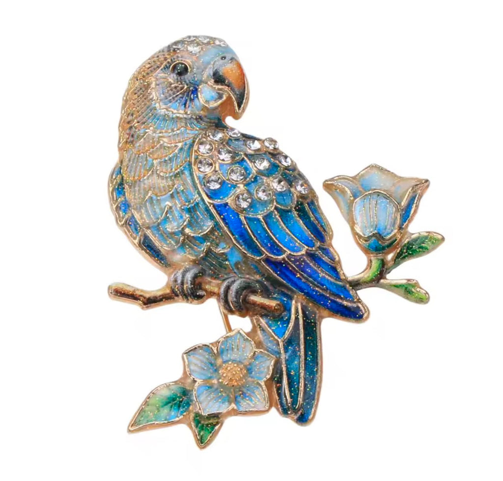 Broche Papagaio Flor com Strass Elegante Feminino
