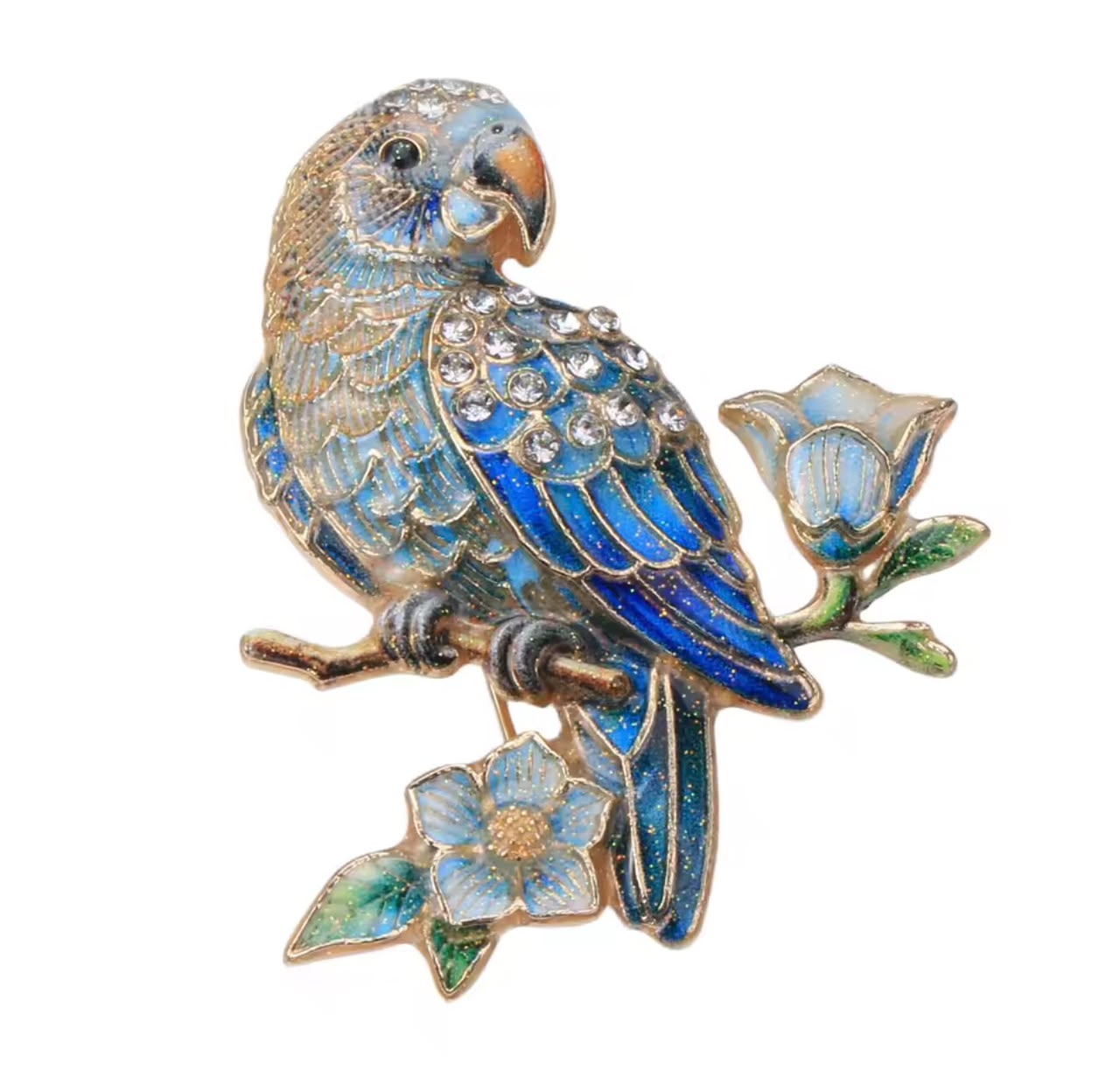 Broche Papagaio Flor com Strass Elegante Feminino