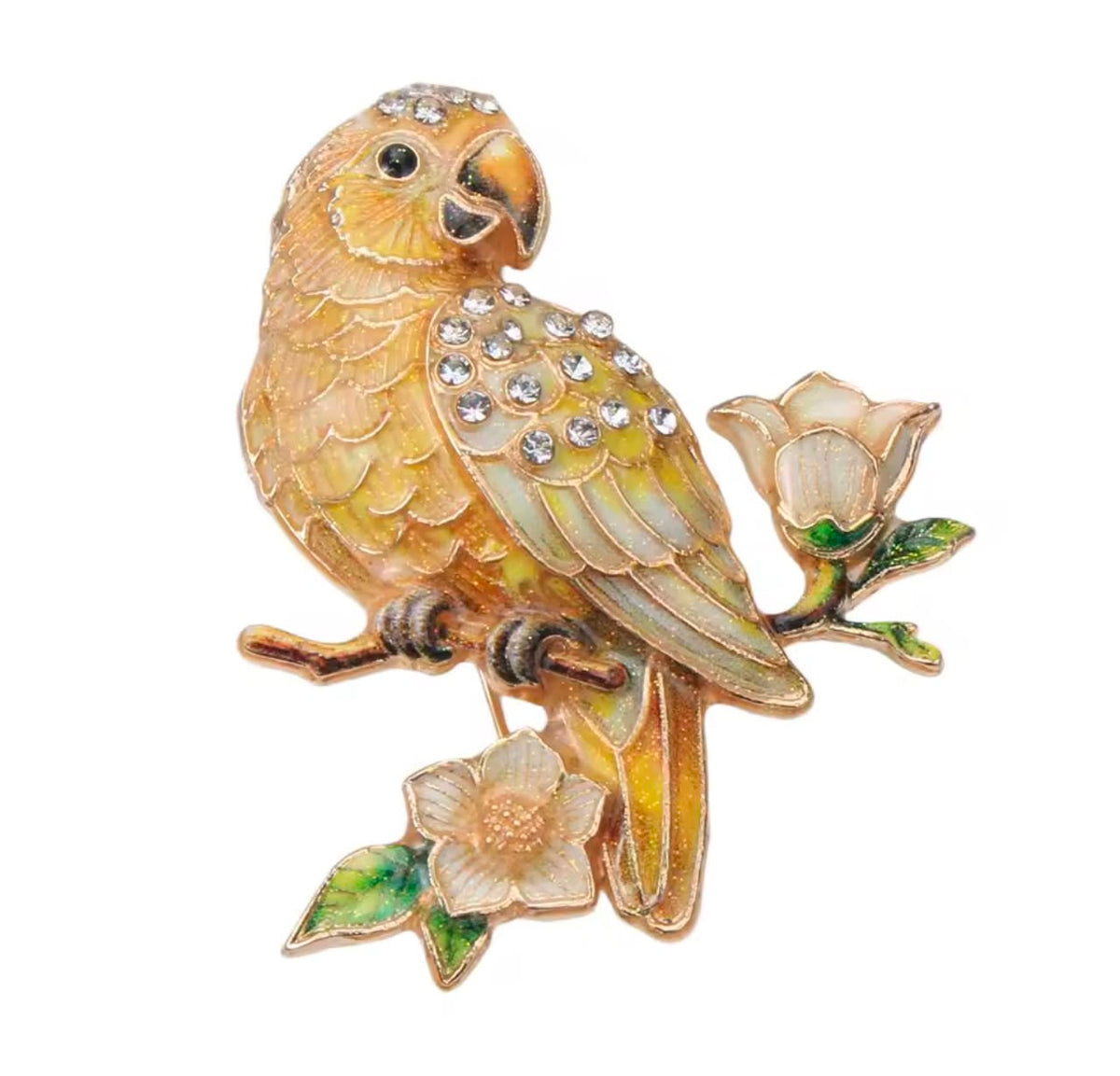 Broche Papagaio Flor com Strass Elegante Feminino