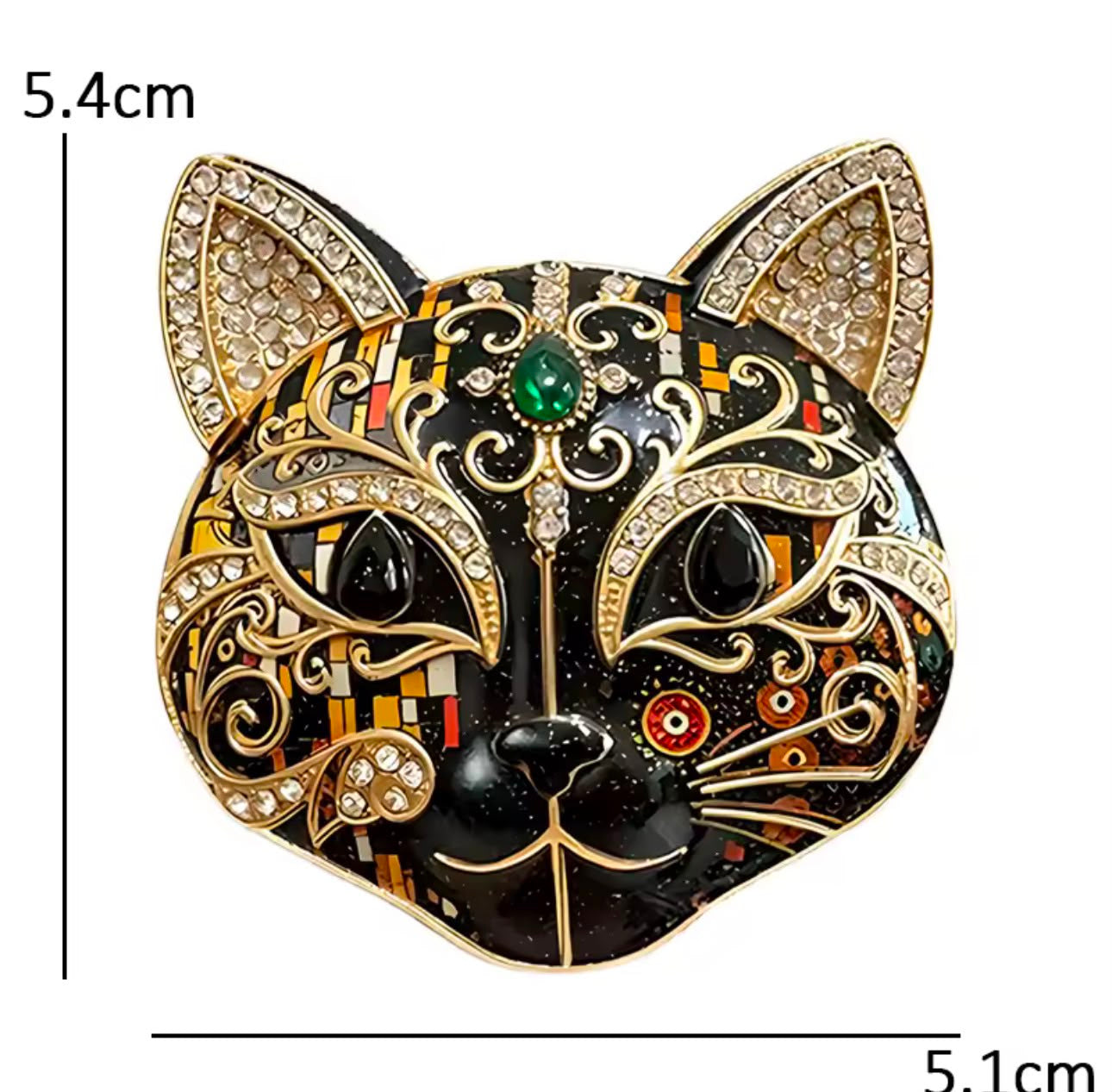 Broche Gato Místico Esmaltado com Strass