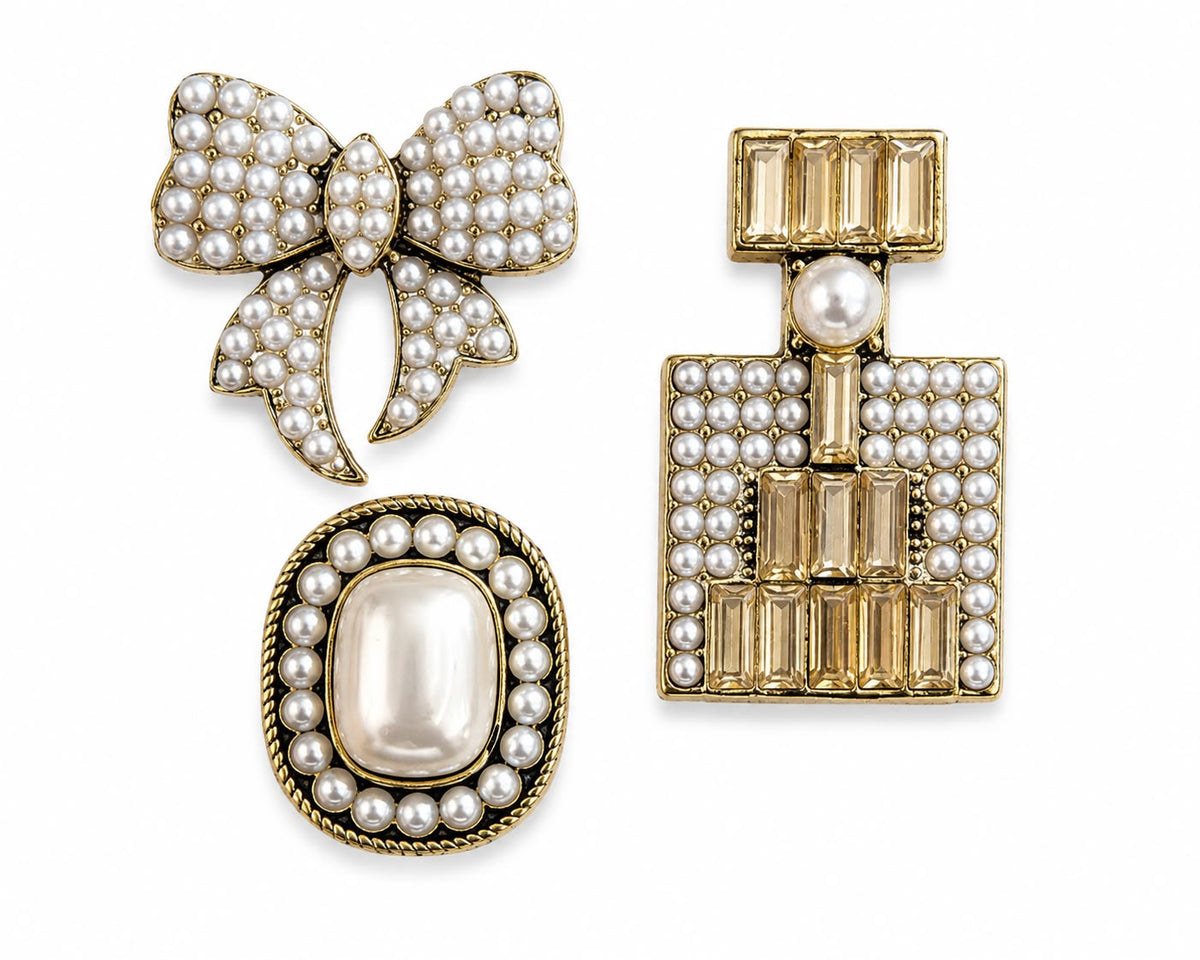 Conjunto de Broches Barrocos com Strass e Pérola