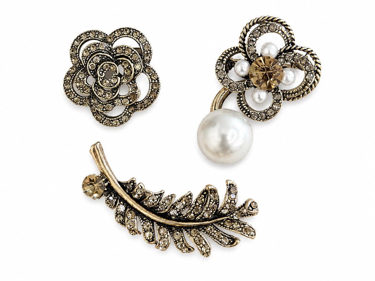 Conjunto de Broches Barrocos com Strass e Pérola