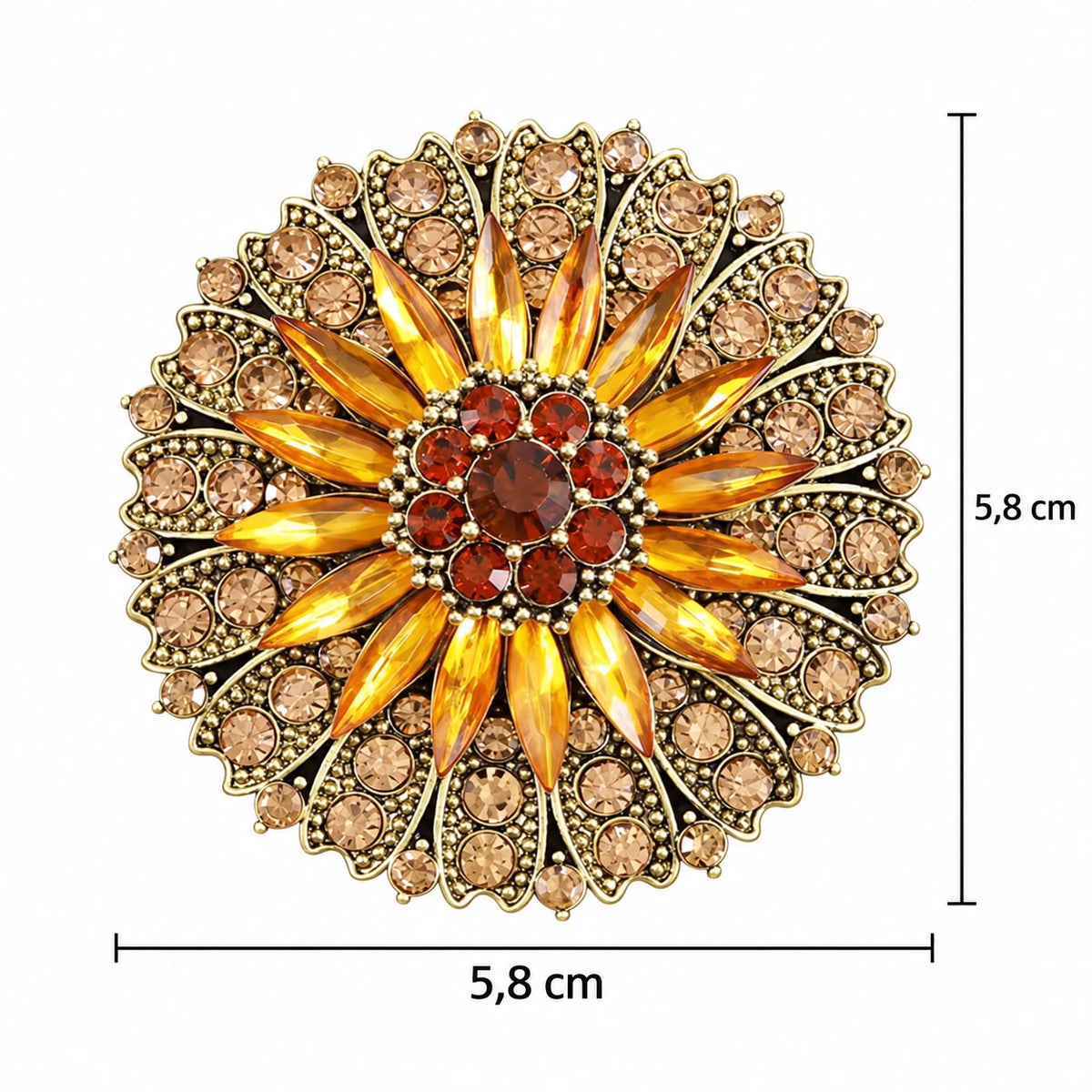 Broche Girassol Vintage com Cristais