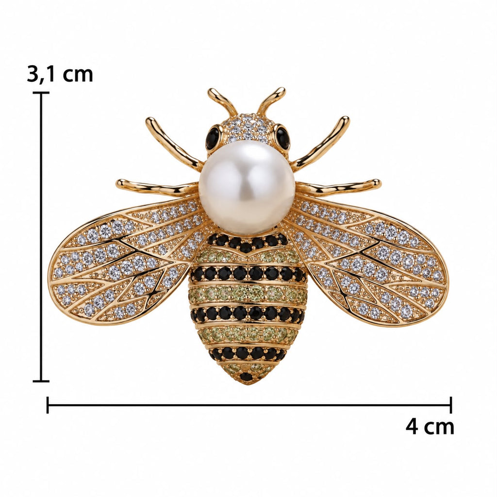 Broche de Abelha com Cristal e Pérola Simulada