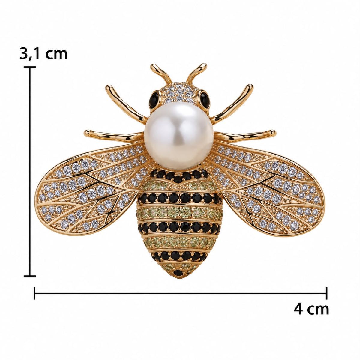 Broche de Abelha com Cristal e Pérola Simulada