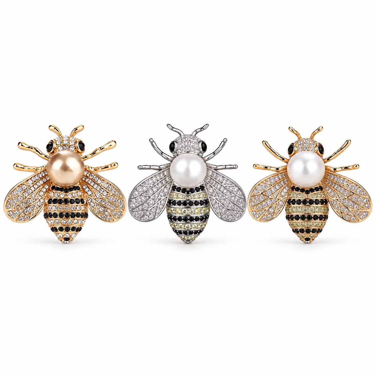 Broche de Abelha com Cristal e Pérola Simulada