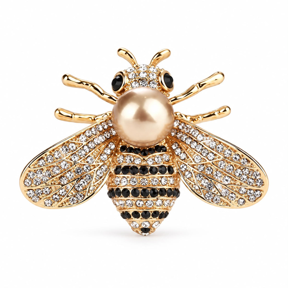 Broche de Abelha com Cristal e Pérola Simulada