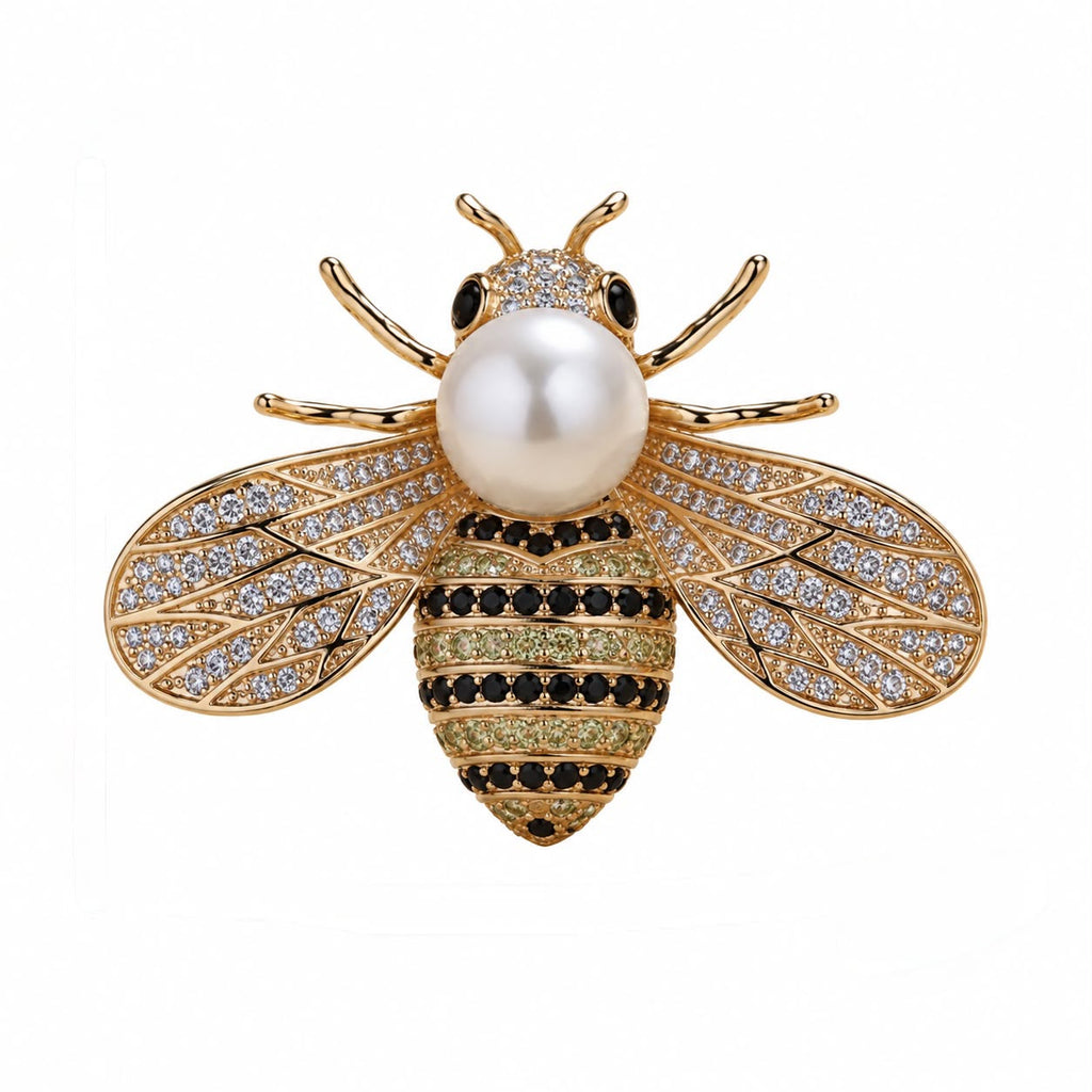 Broche de Abelha com Cristal e Pérola Simulada