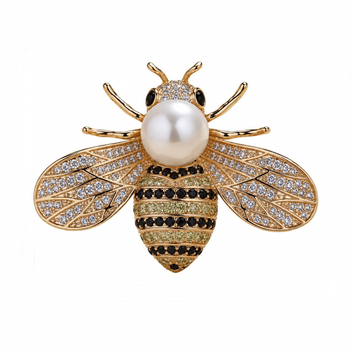 Broche de Abelha com Cristal e Pérola Simulada