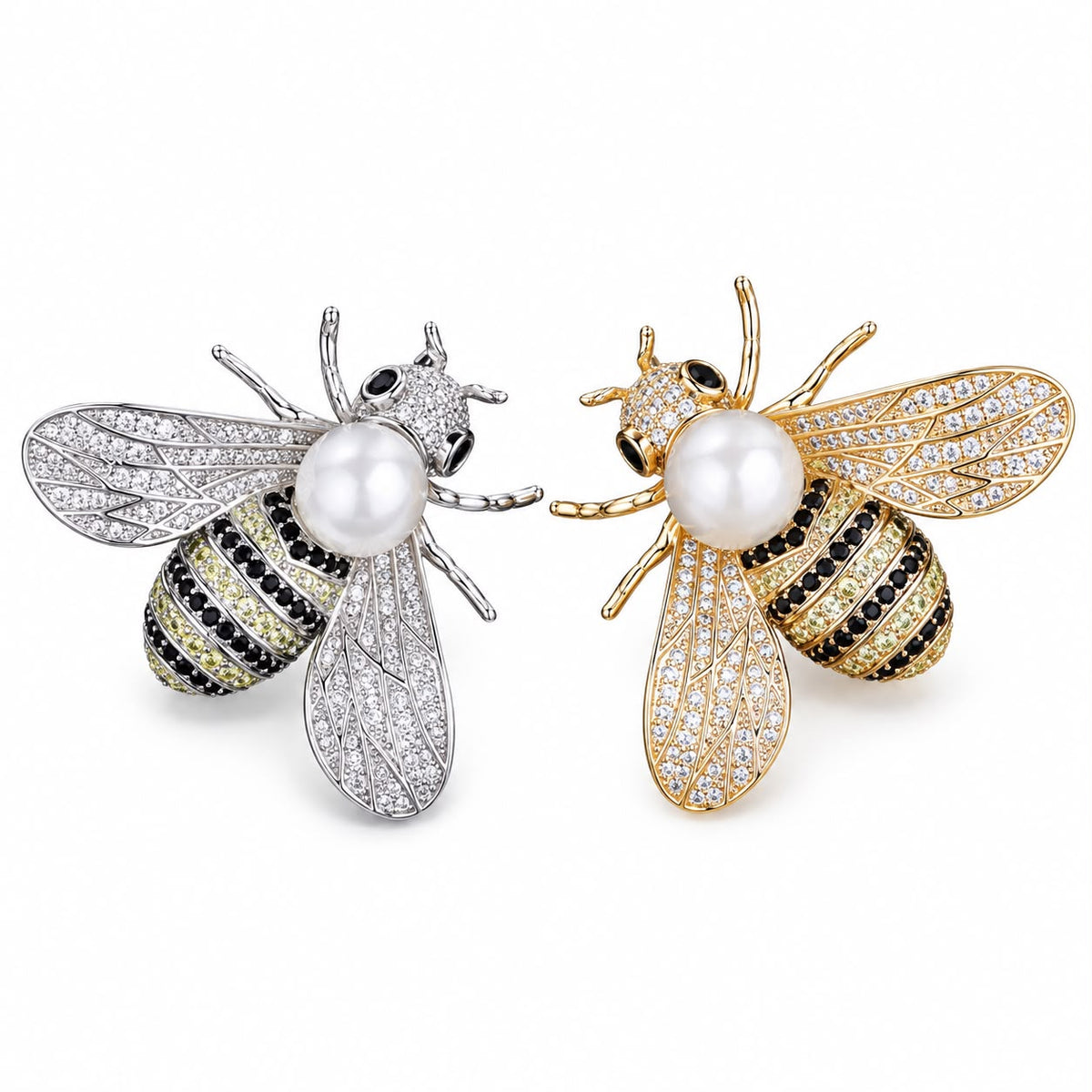 Broche de Abelha com Cristal e Pérola Simulada