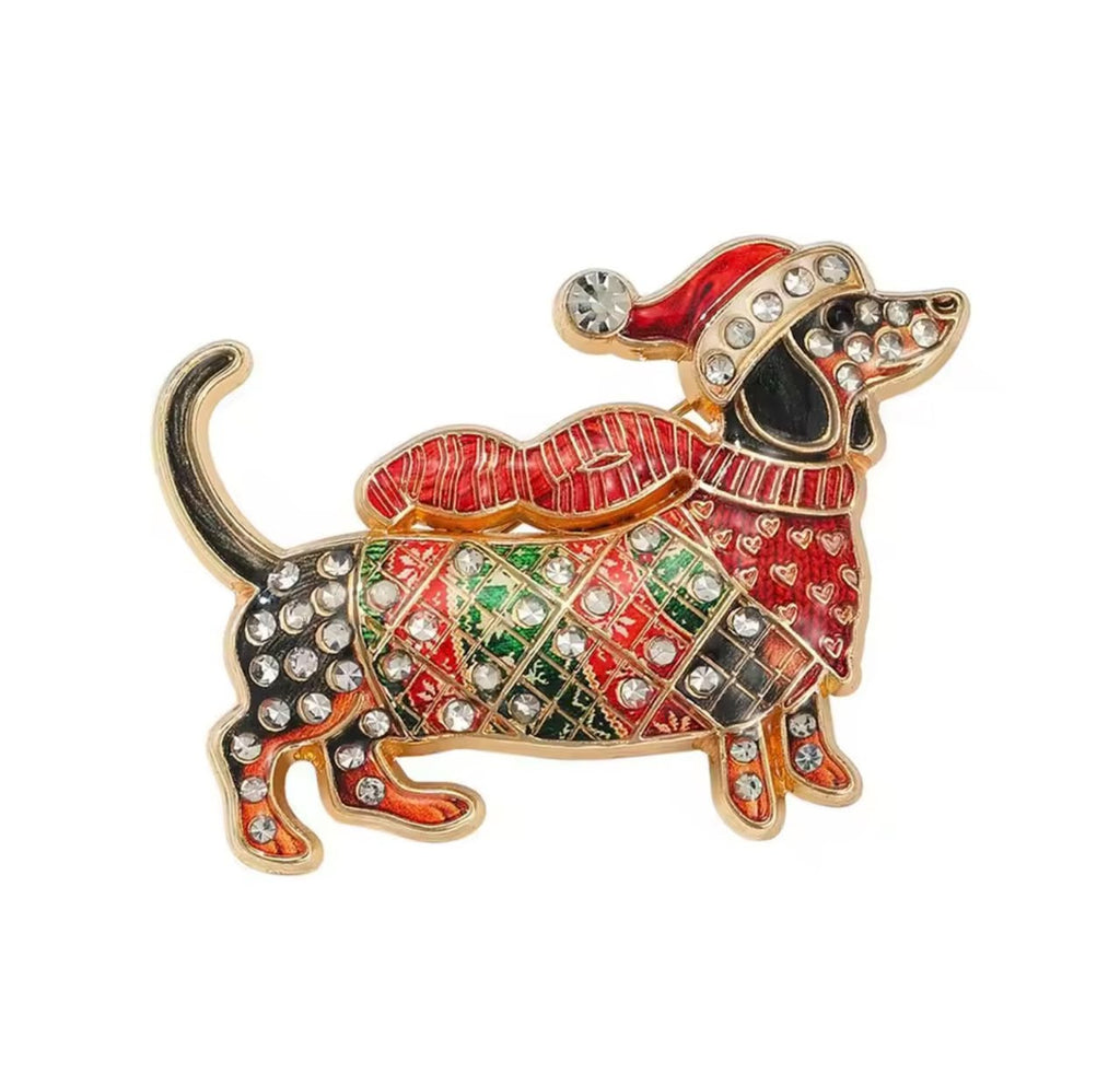 Broche Cachorro de Natal com Strass