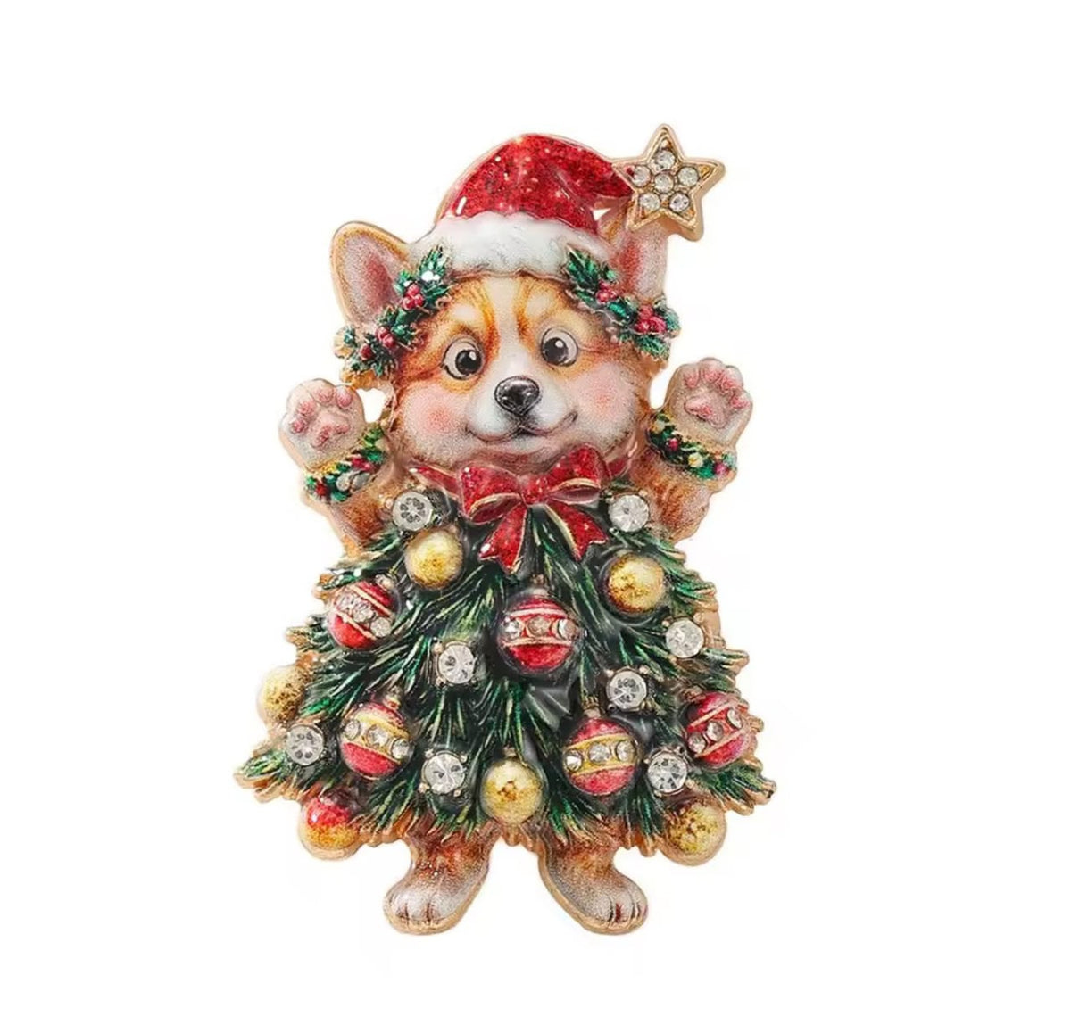 Broche Cachorro de Natal com Strass