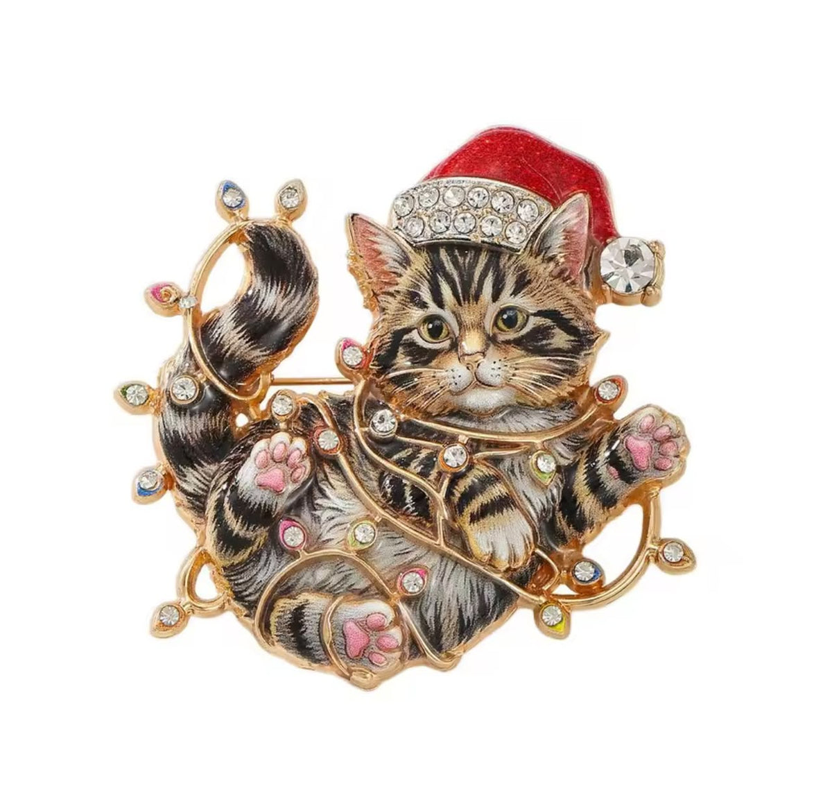 Broche Gato de Natal com Strass