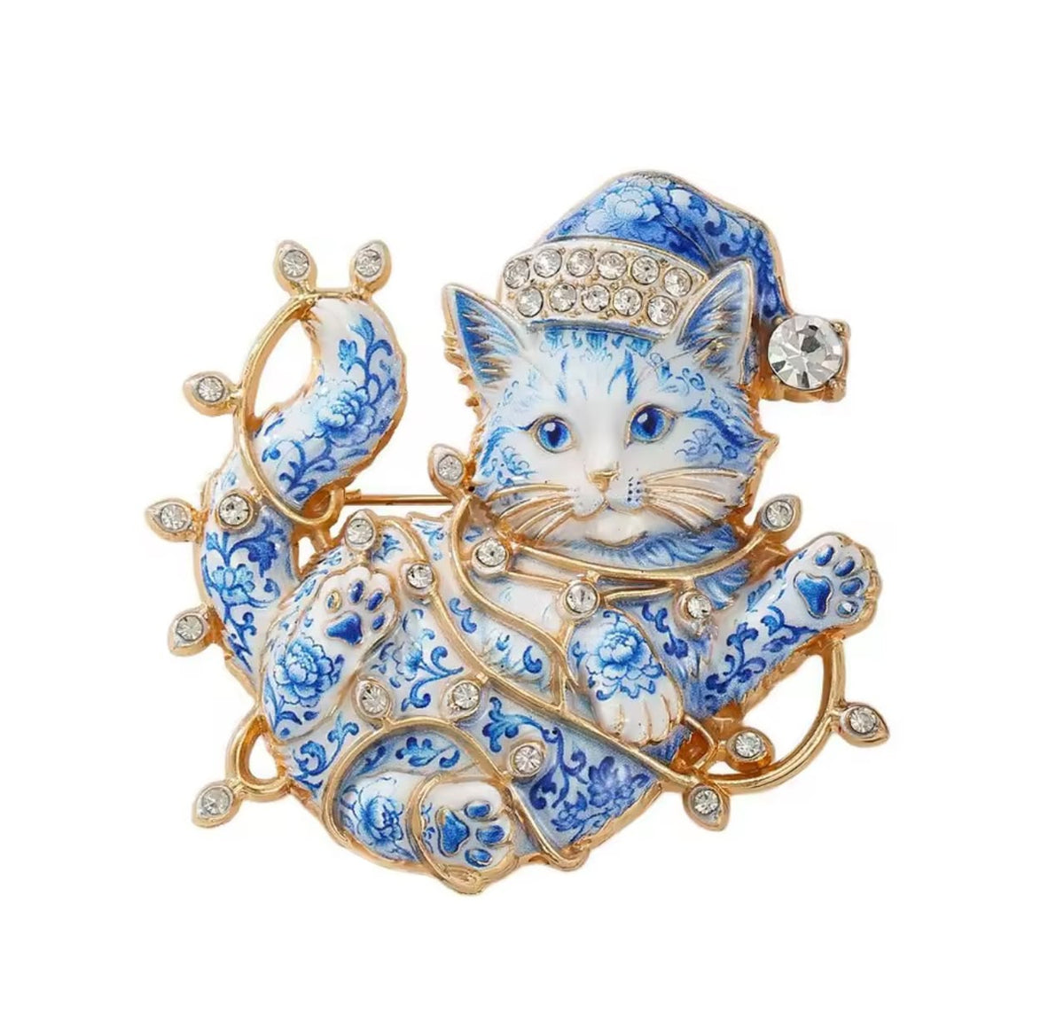 Broche Gato de Natal com Strass
