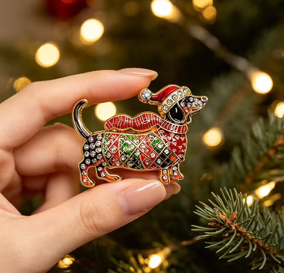 Broche Cachorro de Natal com Strass