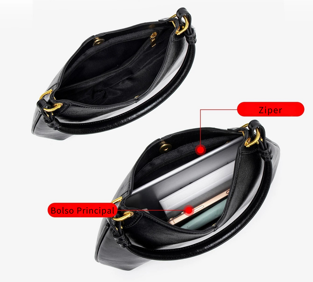 Bolsa de Ombro Elegante em Couro Vegano Preto com Grande Capacidade
