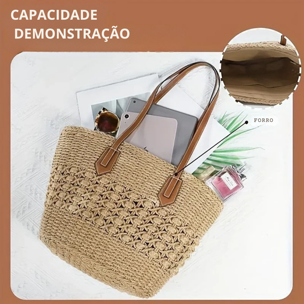 Bolsa de Praia de Palha Trançada