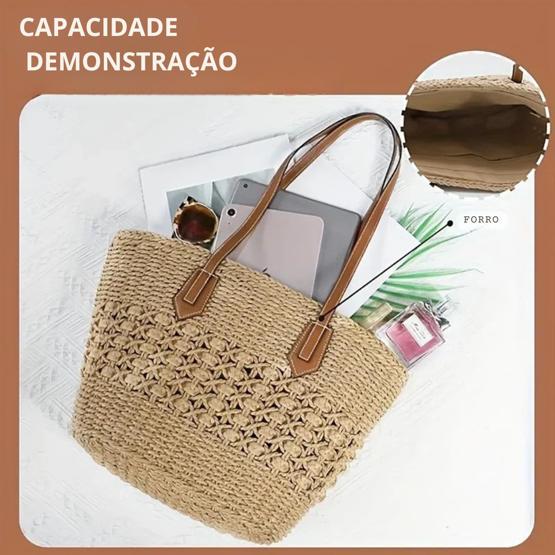 Bolsa de Praia de Palha Trançada