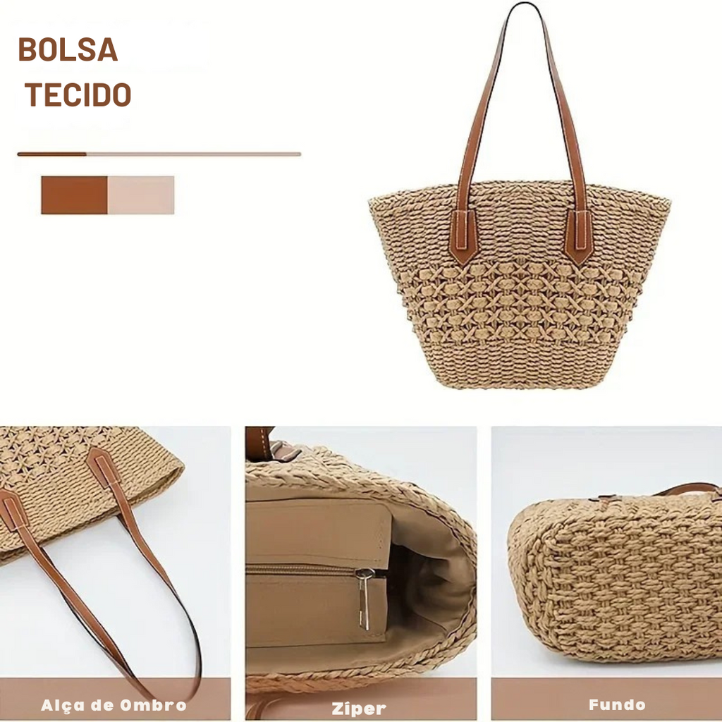 Bolsa de Praia de Palha Trançada