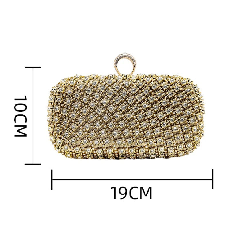 Clutch Luxo Dourada com Cristais e Miçangas