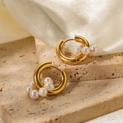 Brincos Elegantes de Argola com Pérolas e Borlas
