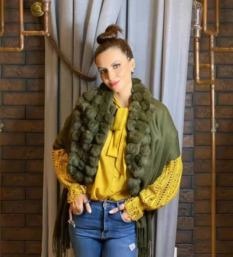 Lenço Pashmina Feminino com Bolas de Pele