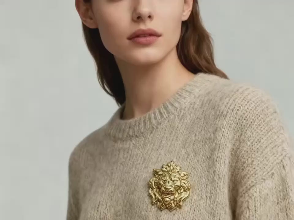 Broche Cabeça de Leão Dourado Estilo Ocidental Feminino para Jaquetas