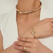 Conjunto Geométrico de Joias Punk em Ouro e Prata